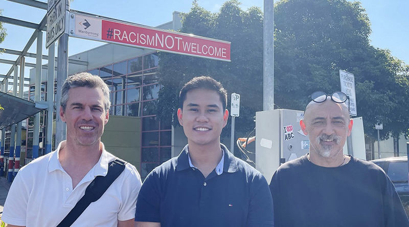 Photo of Cr Crawford, Mayor, Cr Anthony Tran and Cr Jorquera at the #RACISMNOTWELCOME launch event at Footscray Library.